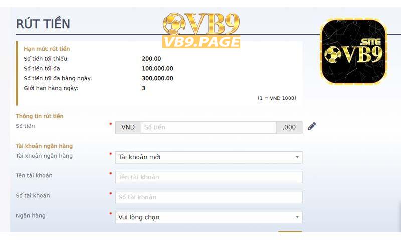 Cách rút tiền VB9 trên máy tính